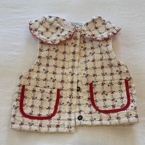 Cream Quilted Floral Kids Vest with Red Trim